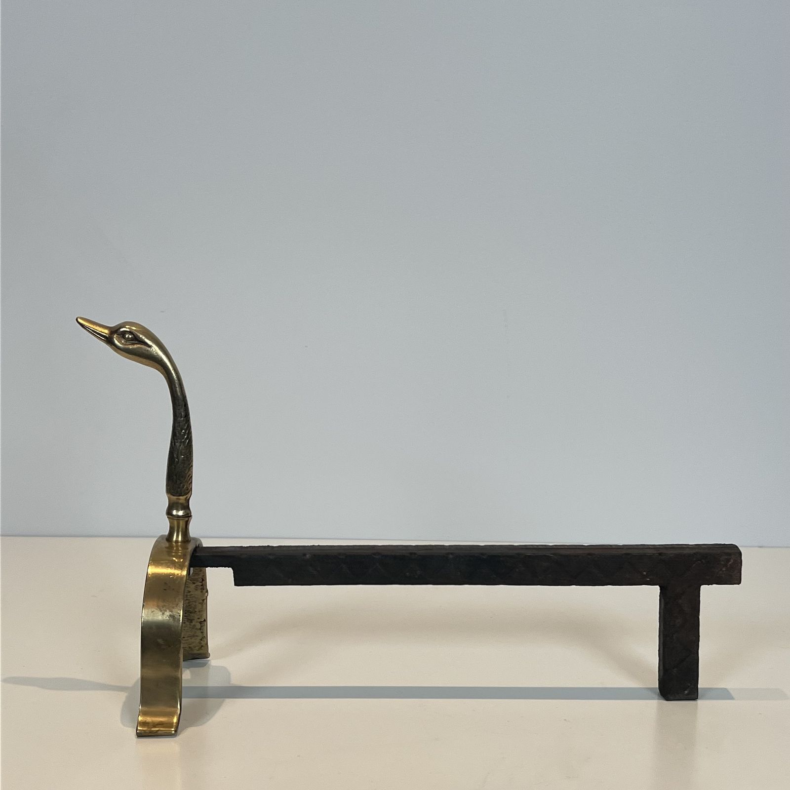 Pair Of Brass Andirons With Ducks. In The Style Of Maison Jansen photo buy