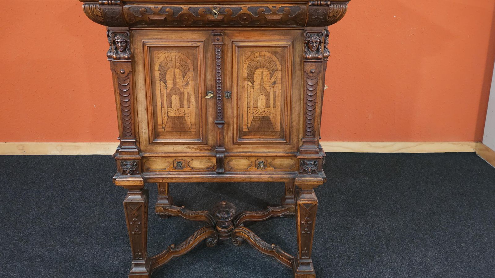 German Baroque Lectern Podium, Wood With Inlays, Antique, 1850 Circa photo 3814.0