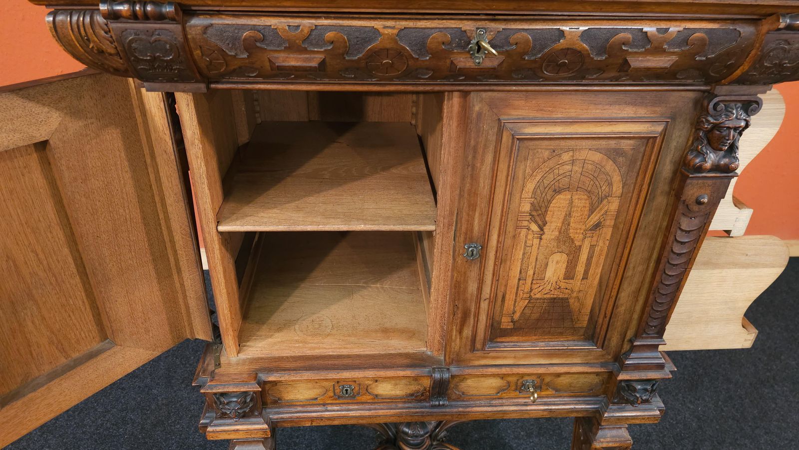3814.0 German Baroque Lectern Podium, Wood With Inlays, Antique, 1850 Circa photo