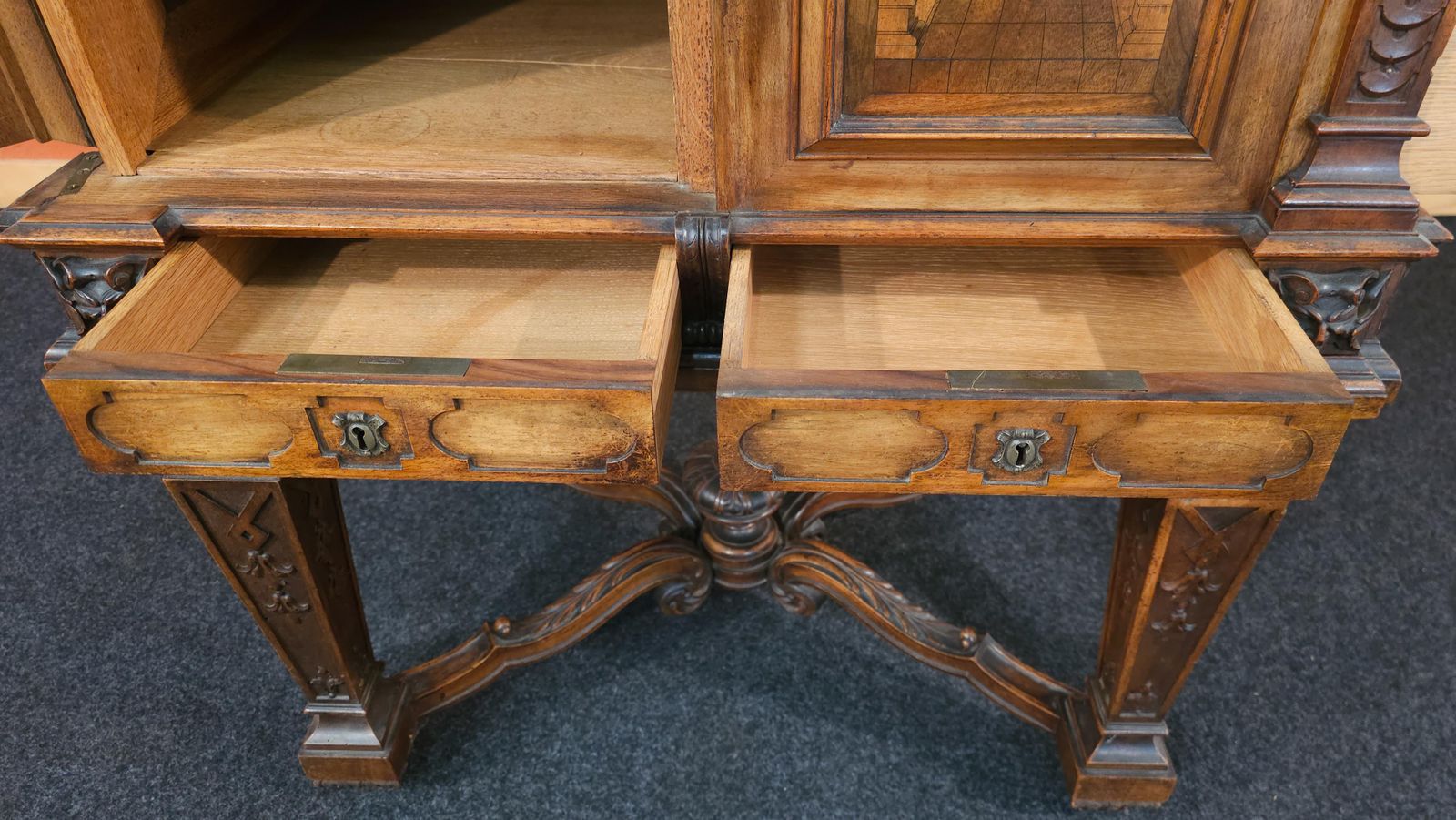 photo buy German Baroque Lectern Podium, Wood With Inlays, Antique, 1850 Circa