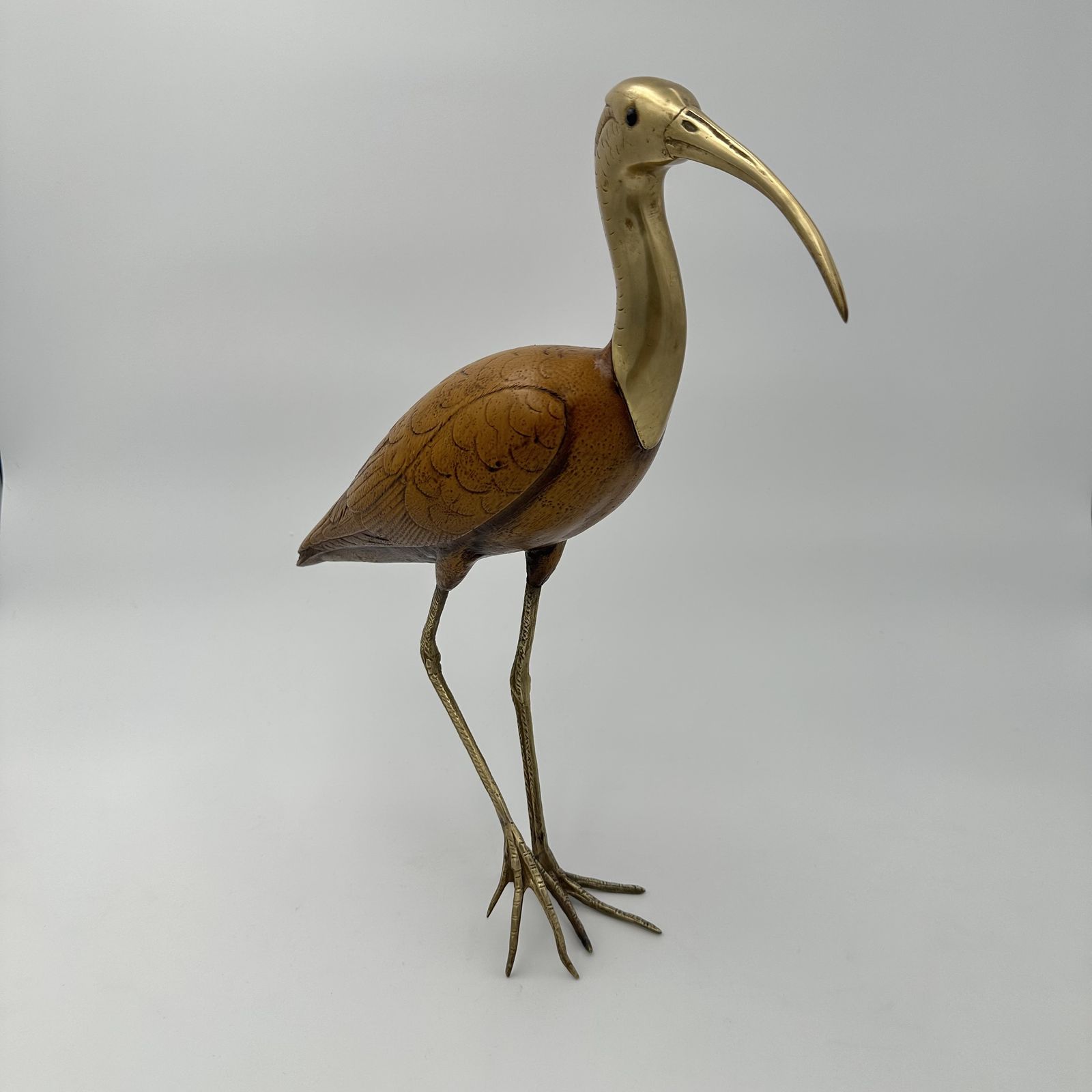 Pair Of Birds In Wood And Chiseled Brass photo for sale