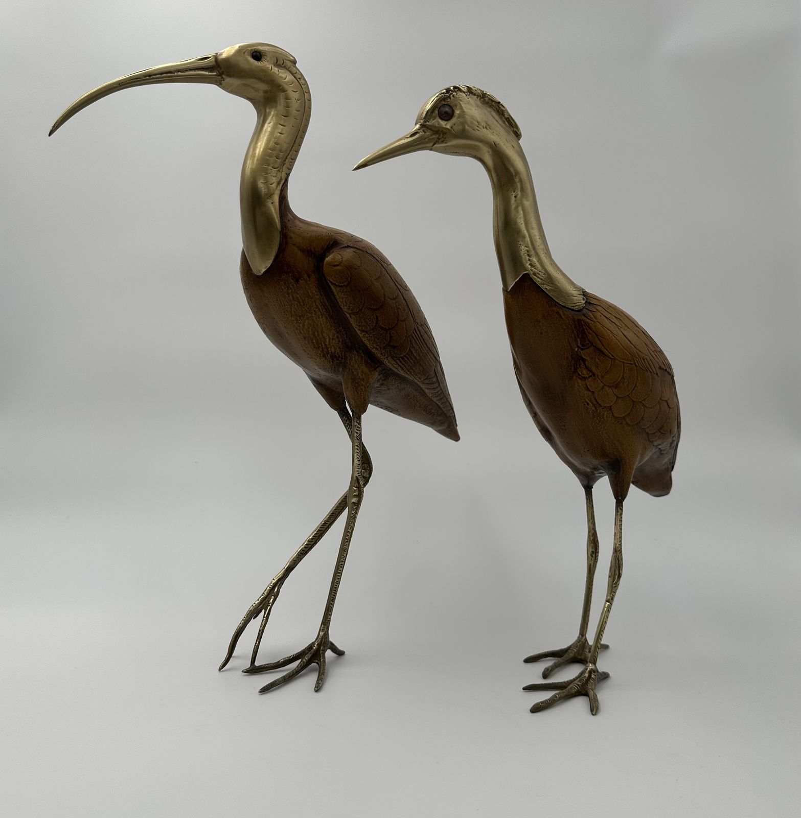photo vinterior Pair Of Birds In Wood And Chiseled Brass