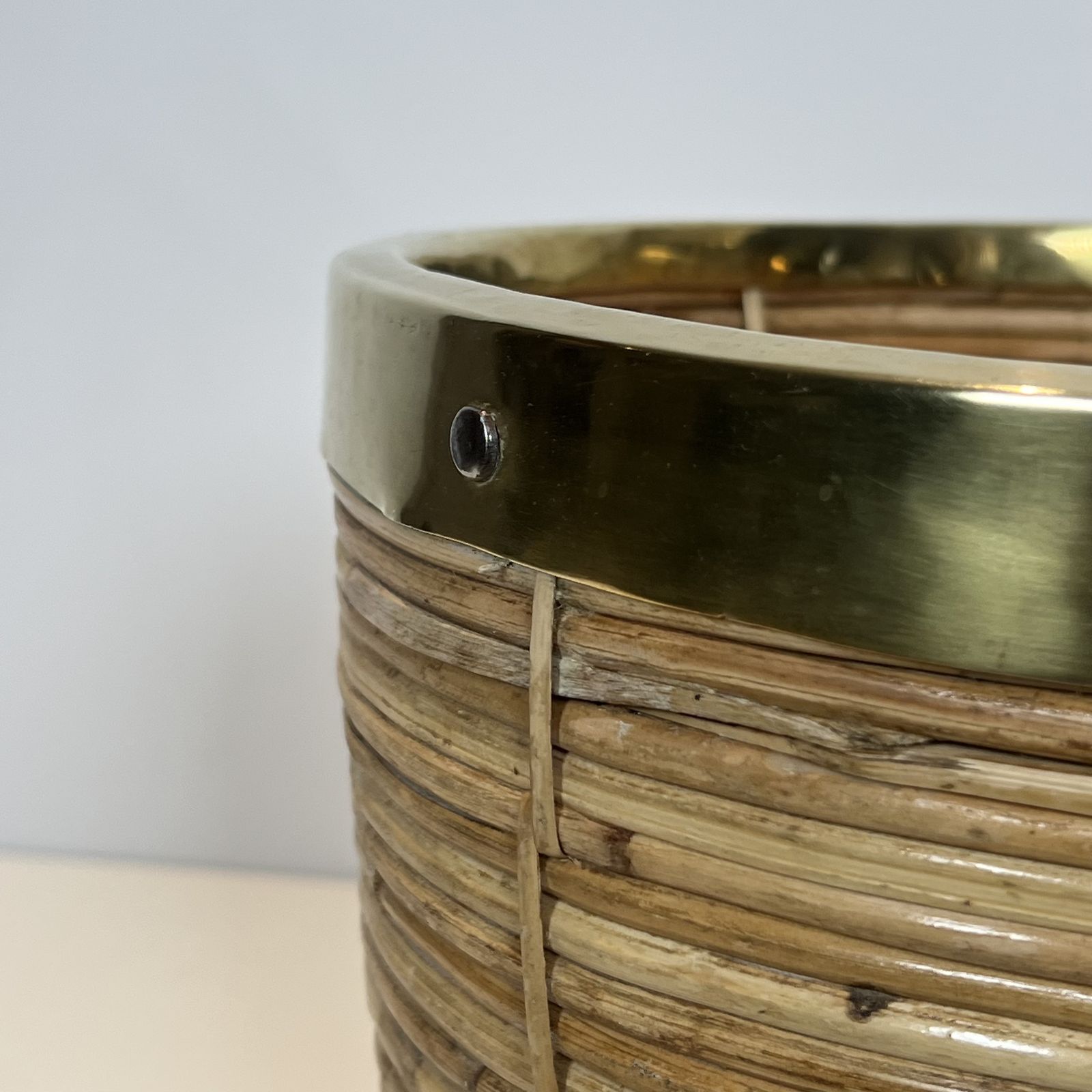 Rattan And Brass Wastepaper Basket In The Style Of Gabriela Crespi photo buy