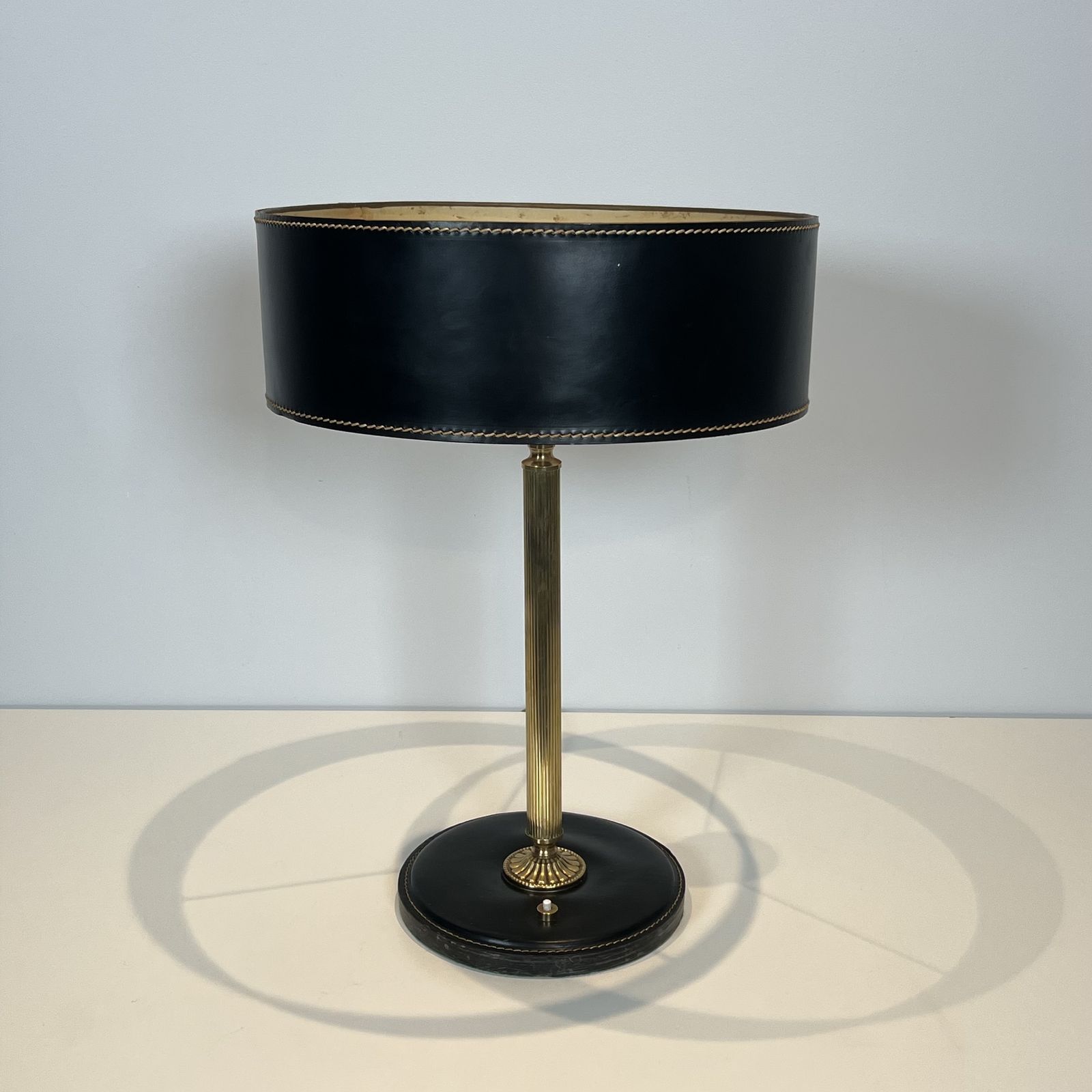 Black Leather And Brass Desk Lamp In The Style Of Jacques Adnet photo Lighting