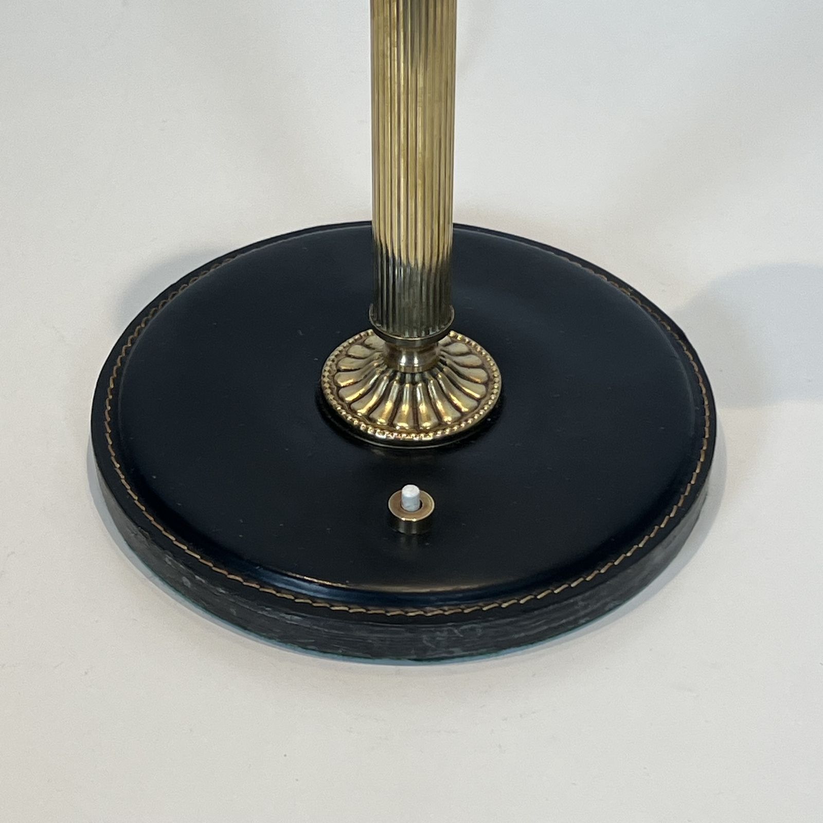photo for sale Black Leather And Brass Desk Lamp In The Style Of Jacques Adnet