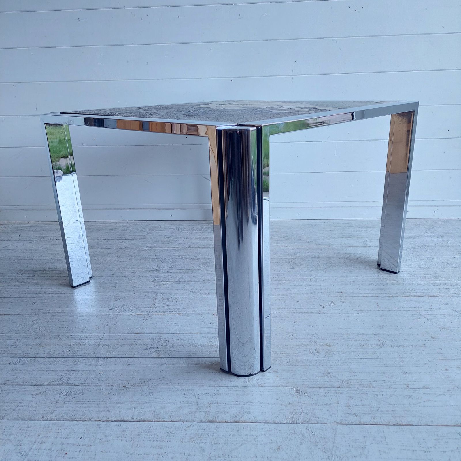 495.0 Mid Century Marble Stone And Chrome Coffee Table Italy 1970s Leon Rosen For Pace Style photo