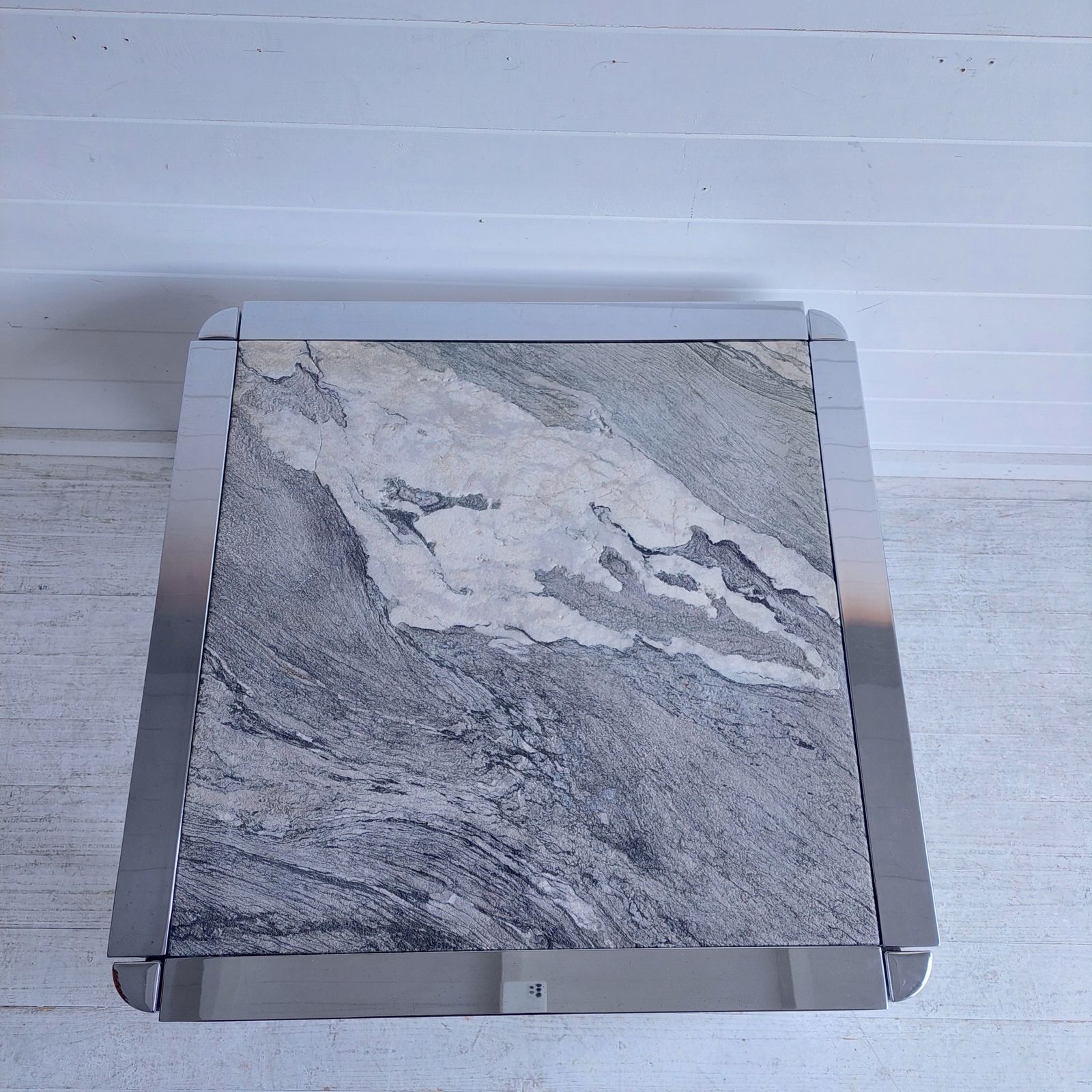photo buy Mid Century Marble Stone And Chrome Coffee Table Italy 1970s Leon Rosen For Pace Style