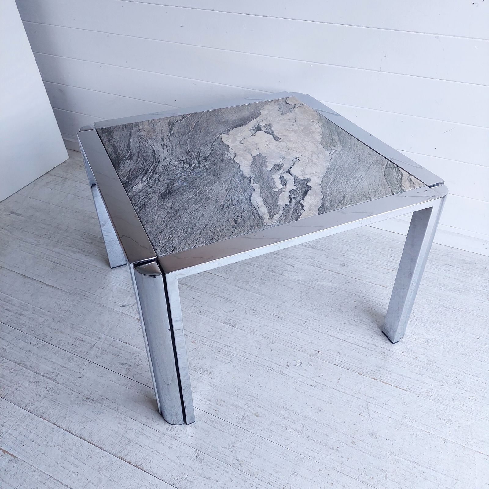 Furniture Mid Century Marble Stone And Chrome Coffee Table Italy 1970s Leon Rosen For Pace Style photo