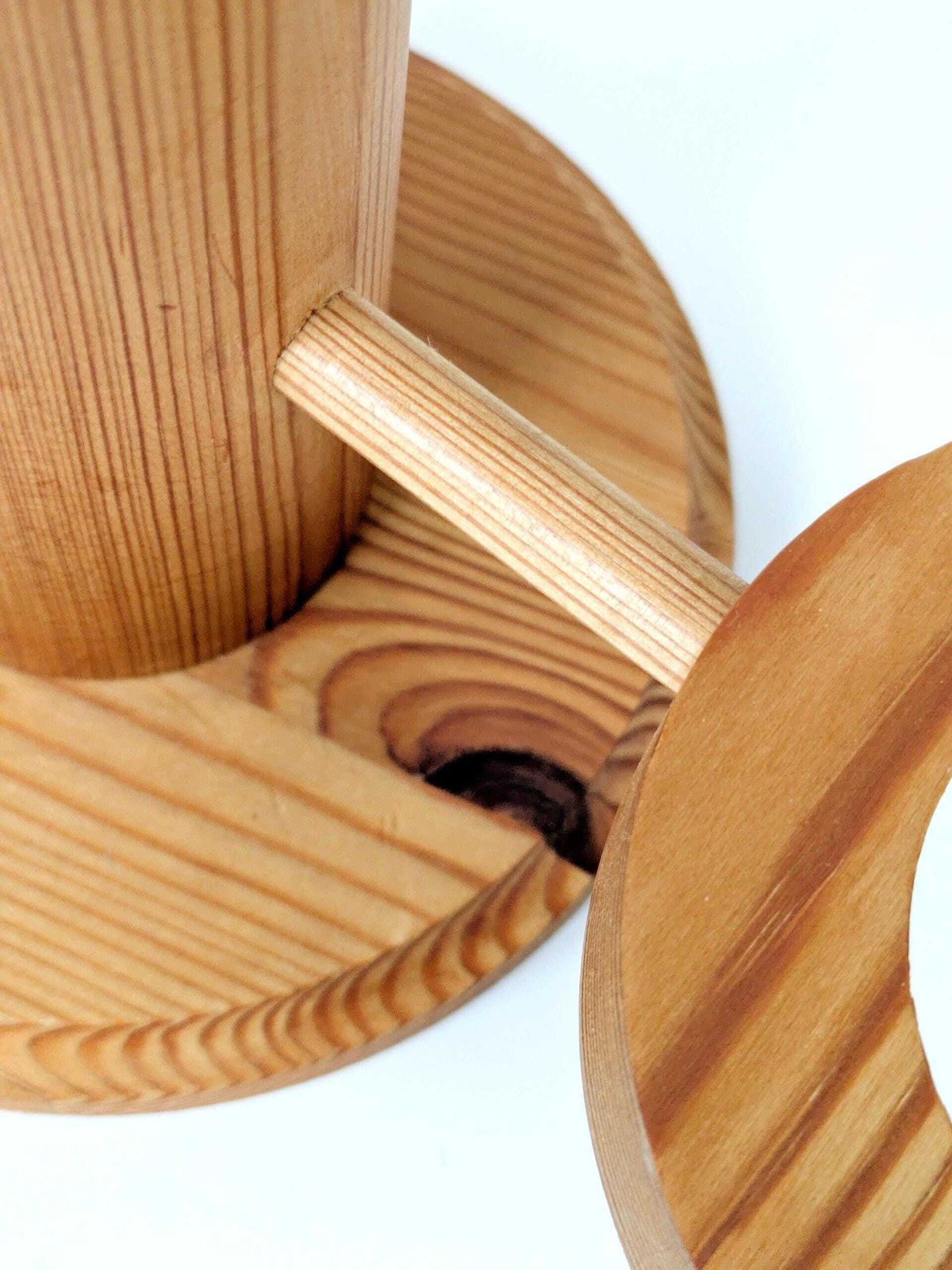 168.0 Midcentury Scandinavian Pine Candle Holder With Glass Bowls, Sculptural Nordic Wood Centerpiece photo