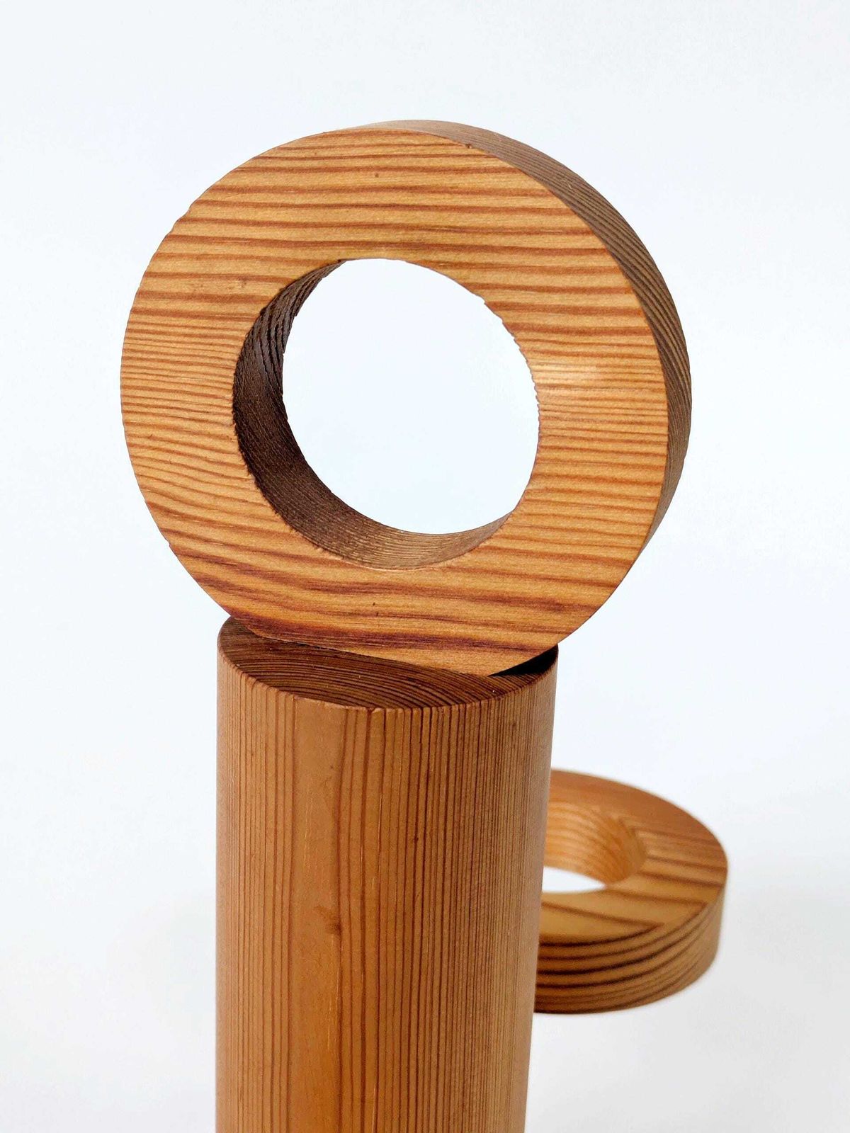 photo buy Midcentury Scandinavian Pine Candle Holder With Glass Bowls, Sculptural Nordic Wood Centerpiece