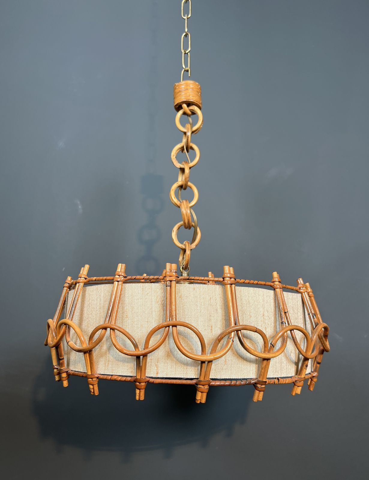 Rattan Chandelier In The Style Of Adrien Audoux And Frida Minet (Audoux Minet) photo for sale