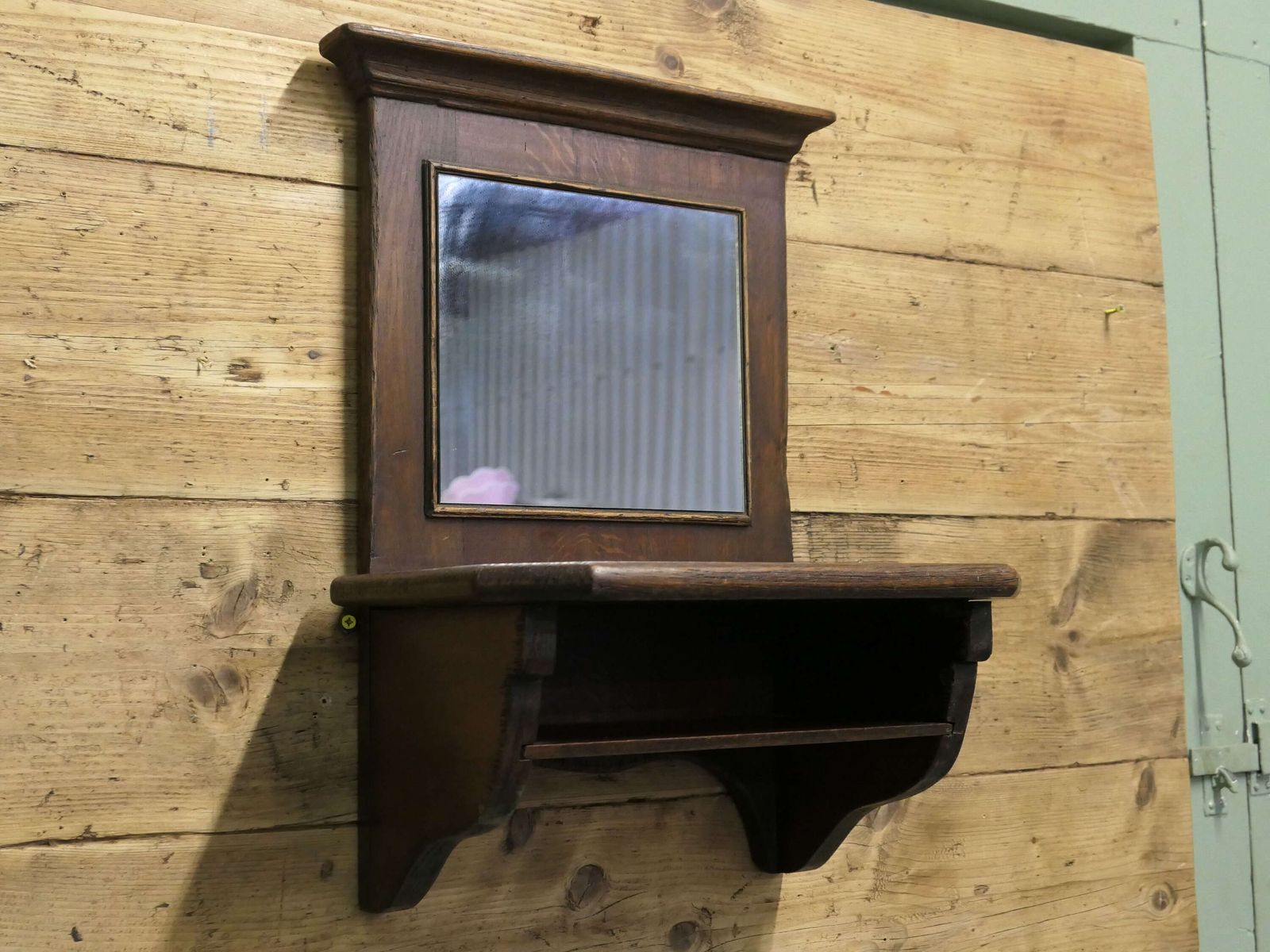 Oak Wall Hanging Cloakroom Mirror With Shelf, Cloakroom Or Bathroom A Useful Piece photo 540.0