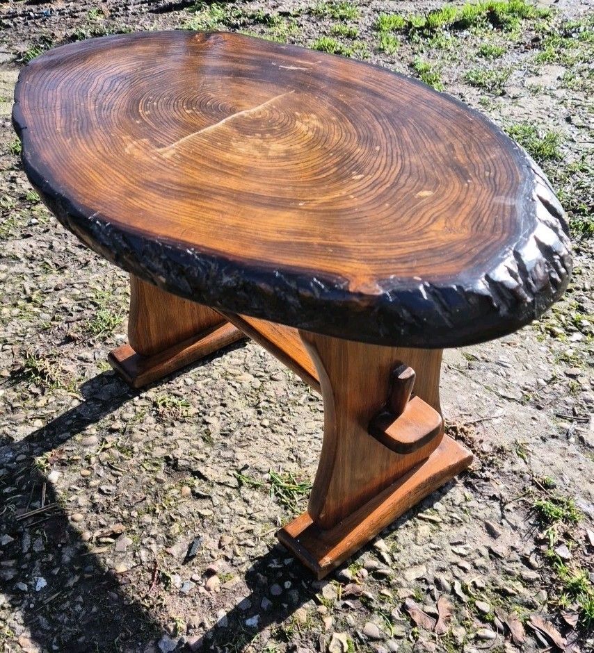 Handmade Rustic Vintage Wooden Coffee Table Oval Tree Trunk Side Table photo buy