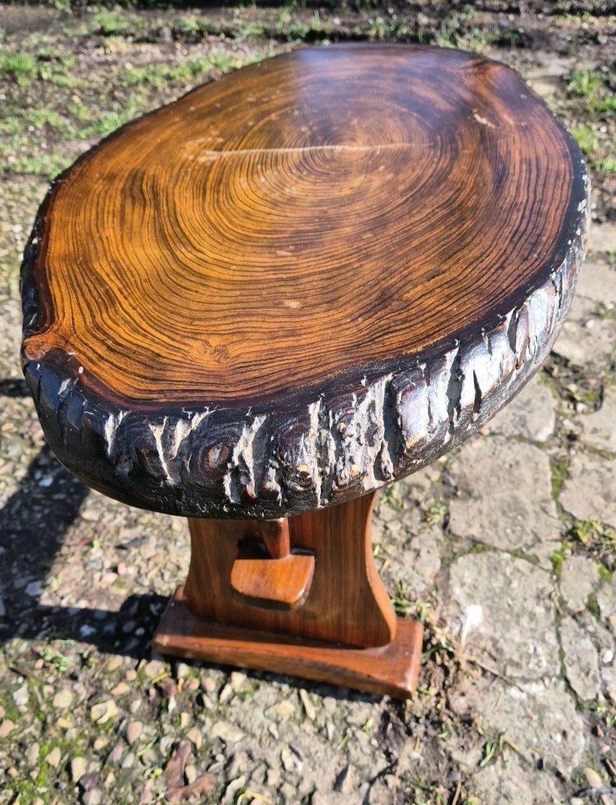 photo for sale Handmade Rustic Vintage Wooden Coffee Table Oval Tree Trunk Side Table