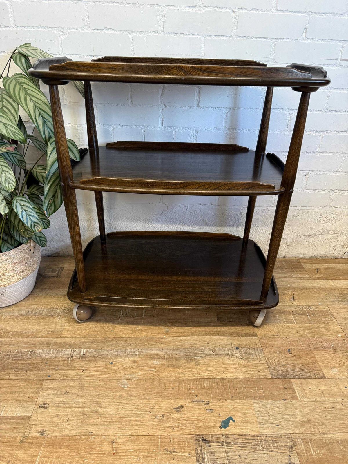 Ercol 3 Tier Serving Trolley Solid Elm Beech | Original Dark Finish | Very Good Condition photo furniture