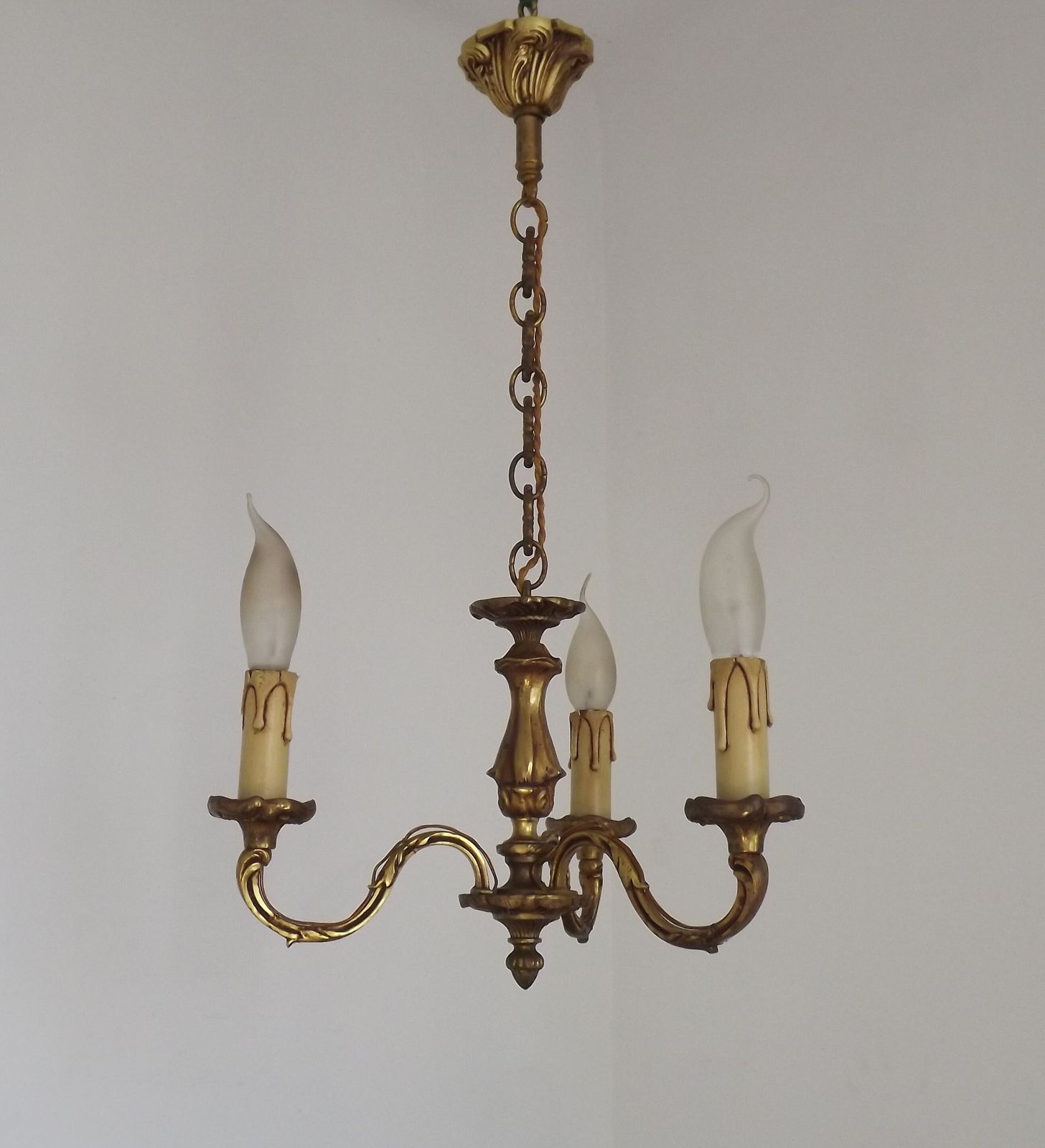 French Art Nouveau Style 3 Light Quality Bronze Chandelier