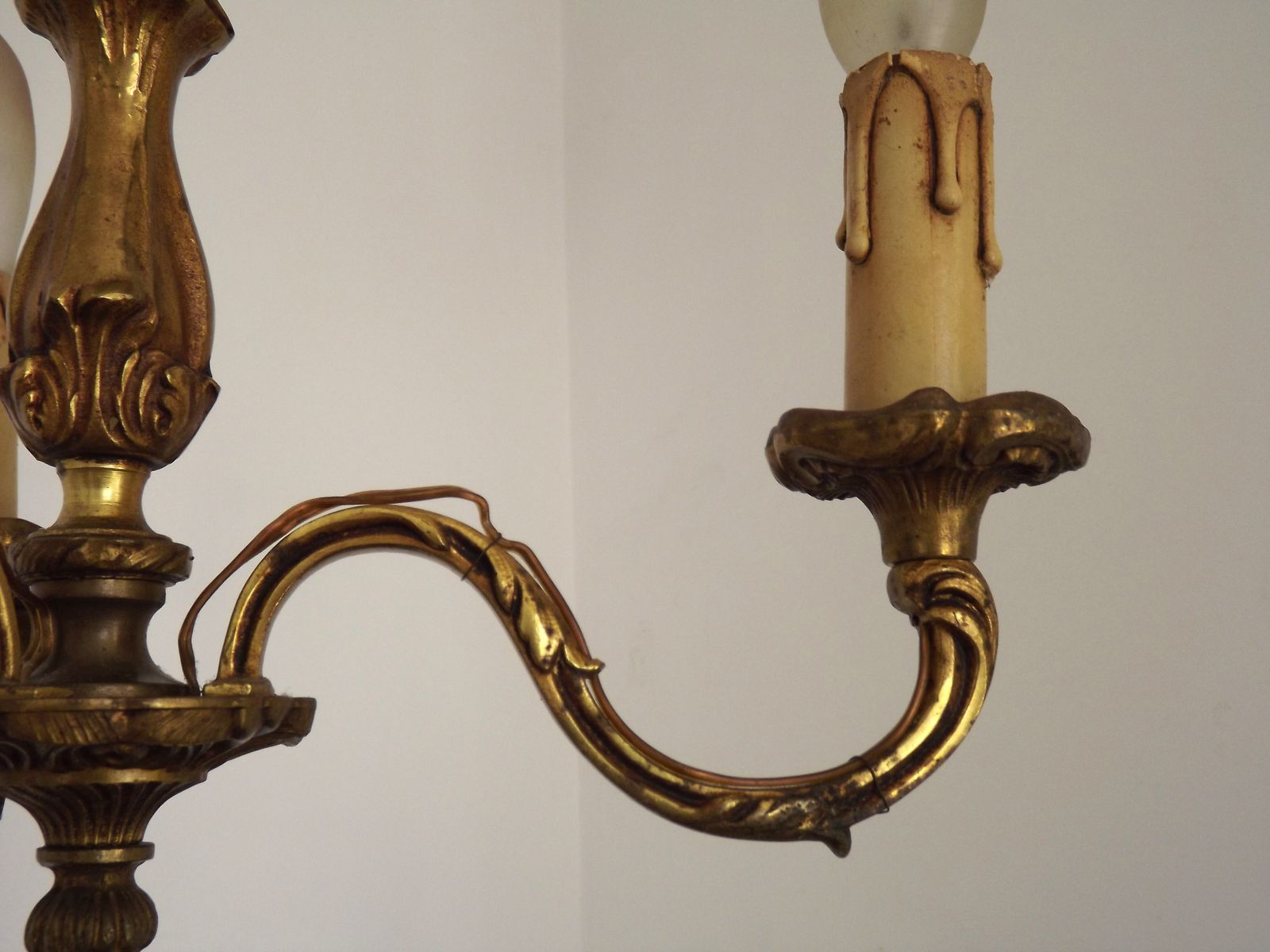 Lustre à 3 lumières de style Art Nouveau français en bronze photo vintage