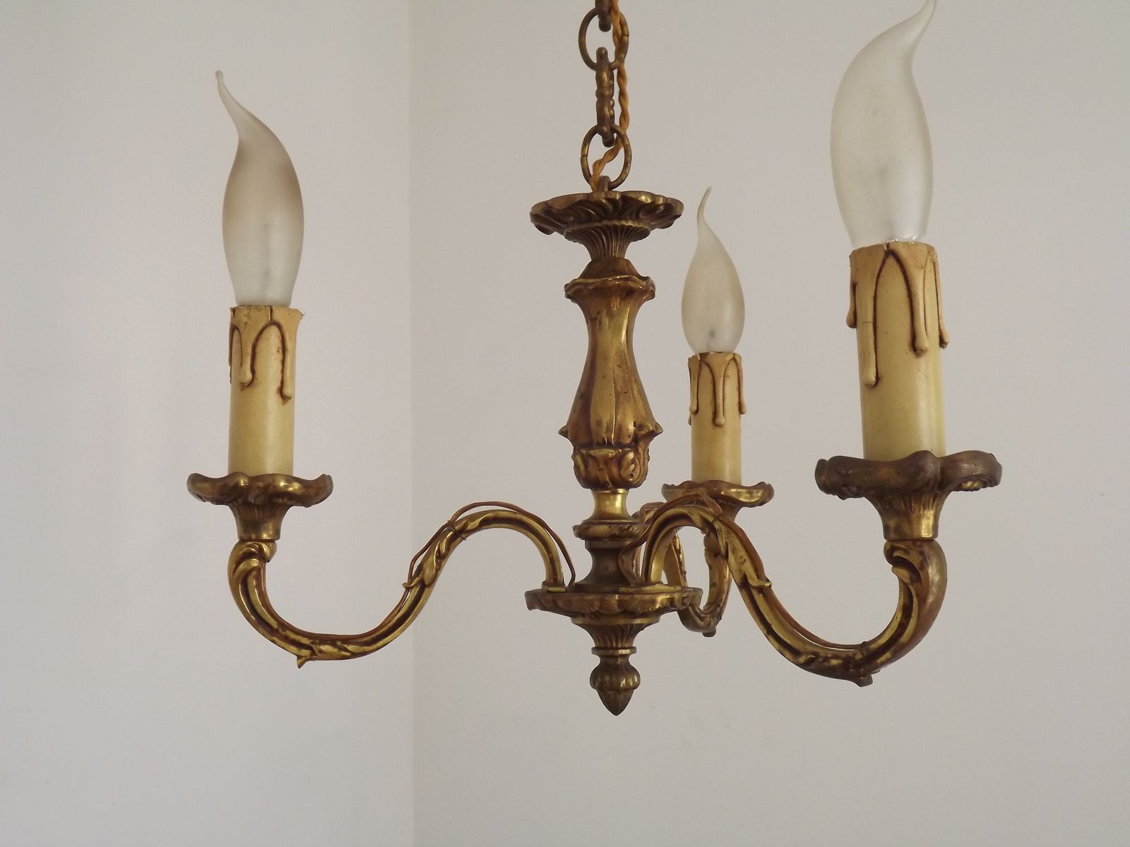 photo for sale French Art Nouveau Style 3 Light Quality Bronze Chandelier