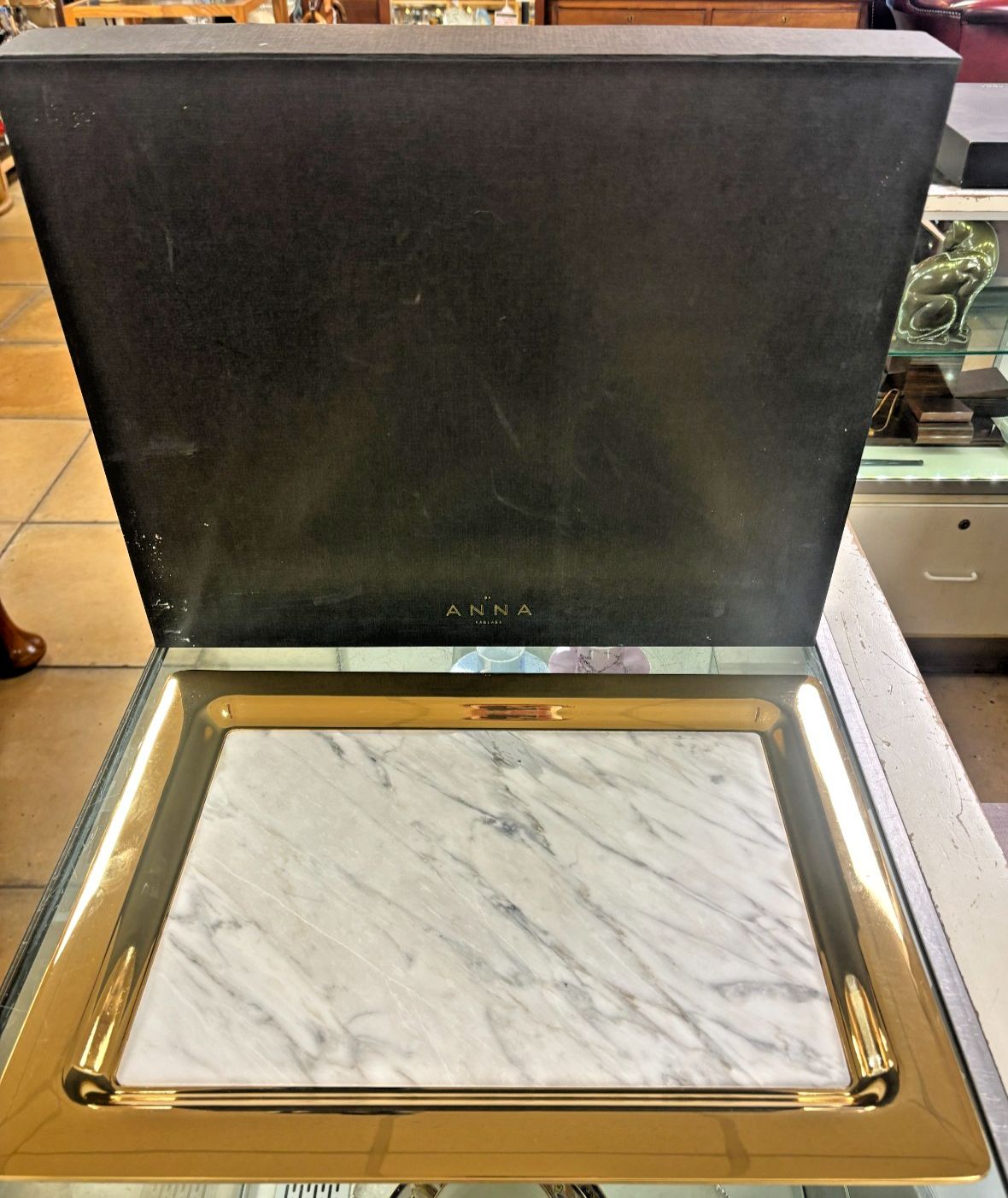 Anna New York Rablabs Carnico Italian Marble & Gold Metal Dual Tray Boxed