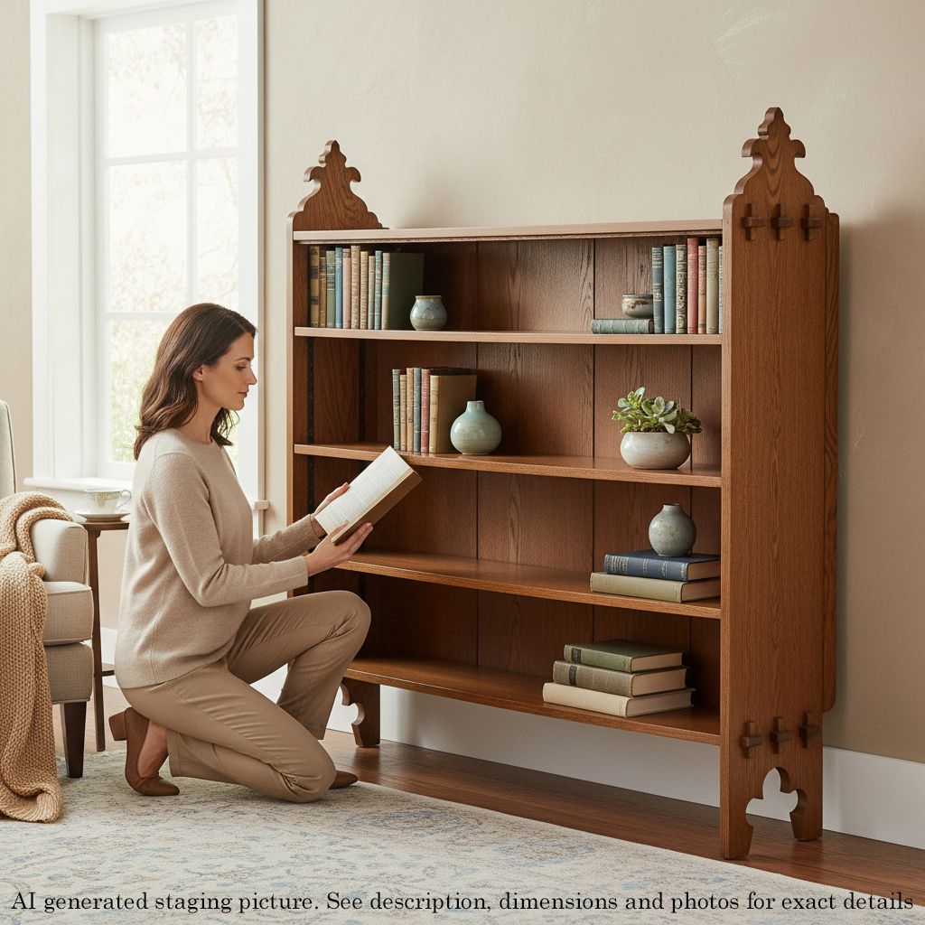 Antique 19th Century Victorian Gothic Arts & Crafts Adjustable Bookcase – Fine Quality photo furniture