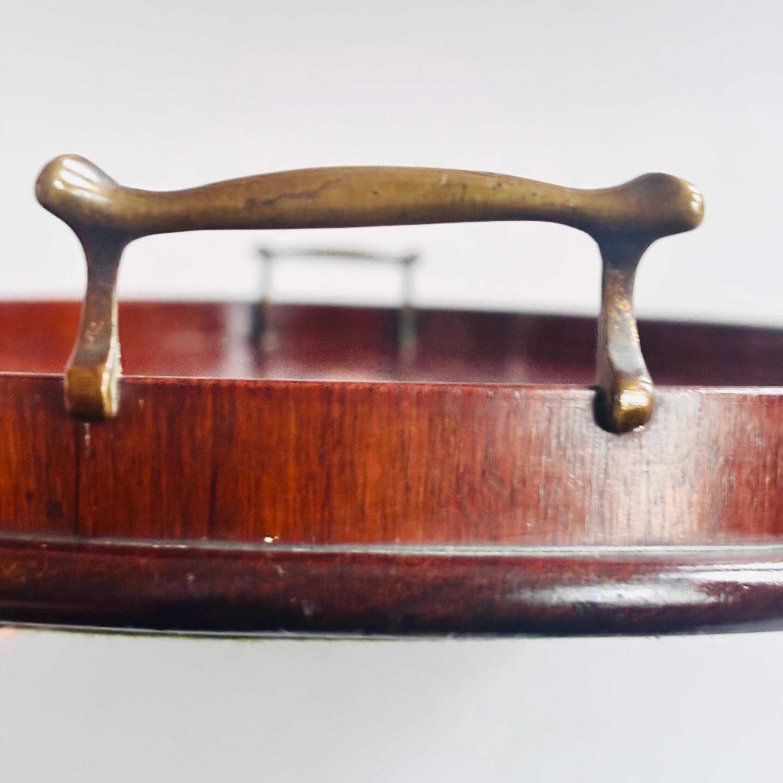 Antique Edwardian Mahogany Tray | Marquetry Inlaid With Brass Handles | Butler's Tea 1880s photo vintage