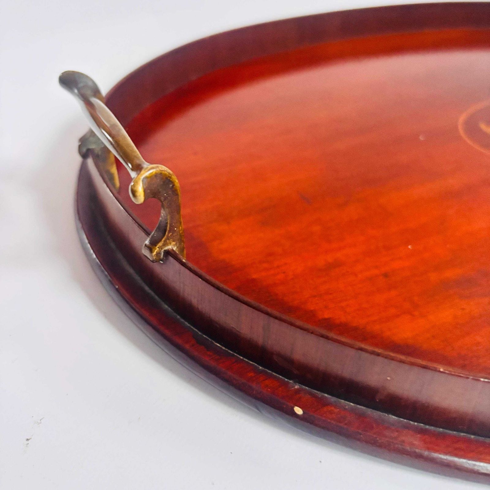 photo for sale Antique Edwardian Mahogany Tray | Marquetry Inlaid With Brass Handles | Butler's Tea 1880s