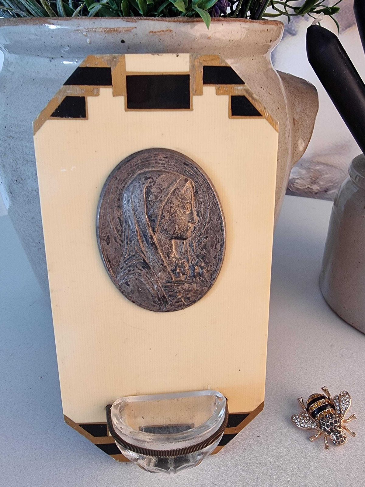 Antique French Wall Holy Water Font   Bakerlite 1920's Religious Decor photo buy
