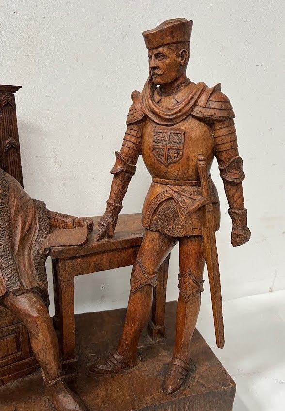 Wooden Group Carved With The Effigy Of Two Notables 20th Century photo furniture