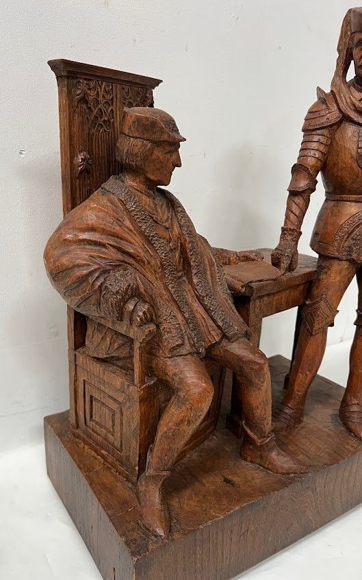 Wooden Group Carved With The Effigy Of Two Notables 20th Century photo vinterior