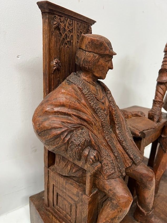 Wooden Group Carved With The Effigy Of Two Notables 20th Century photo buy