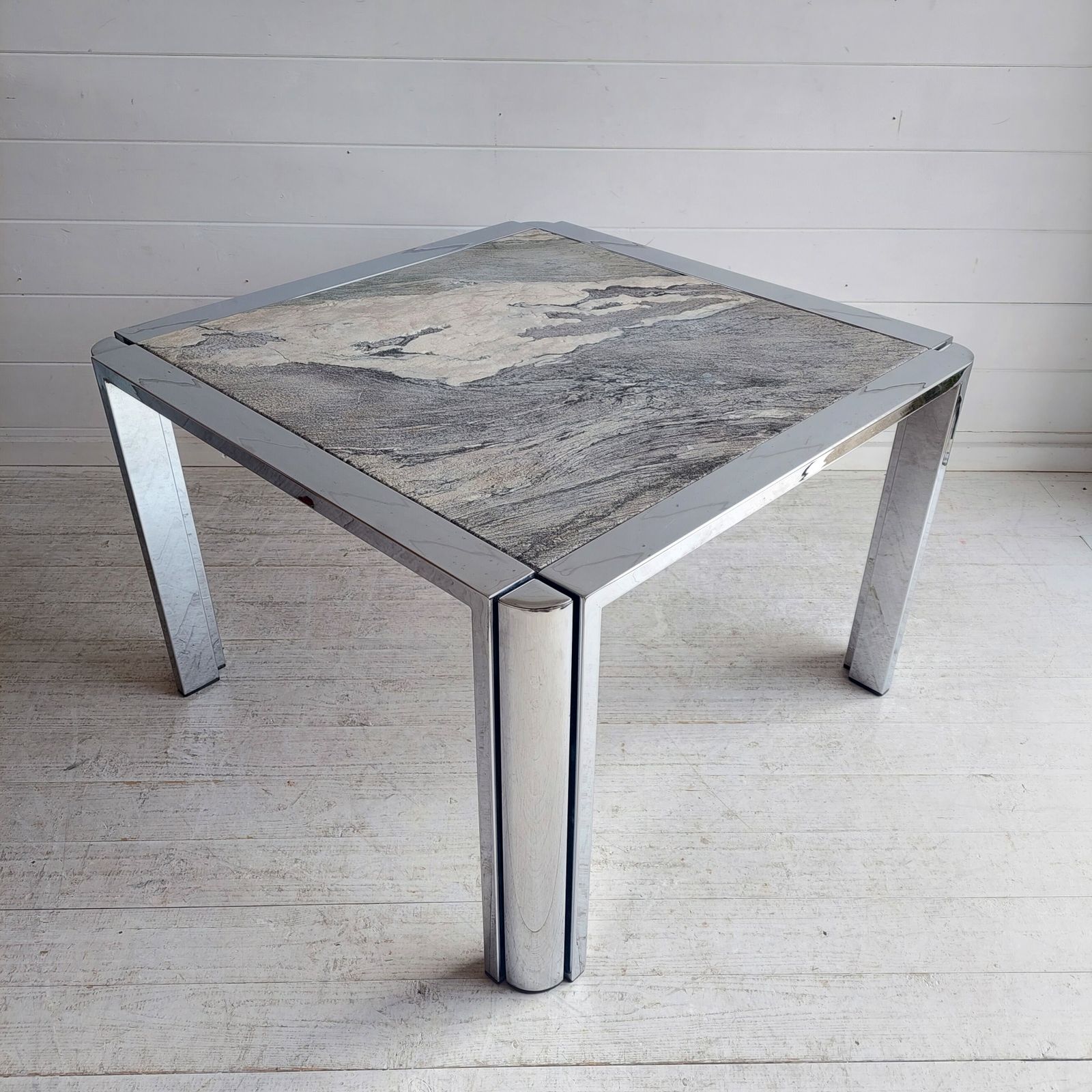 Mid Century Marble Stone And Chrome Coffee Table Italy 1970s Leon Rosen For Pace Style photo vinterior