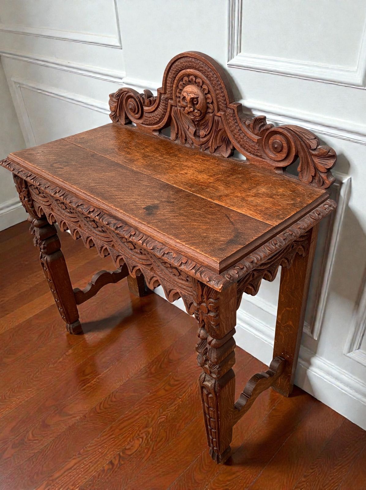 1860's Antique Victorian Carved Oak Console Hall Table With Green Man Motif photo buy