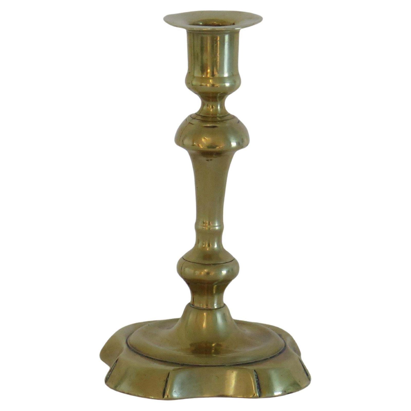 Antique English Candlestick Solid Brass George II, Circa 1735, Heavy