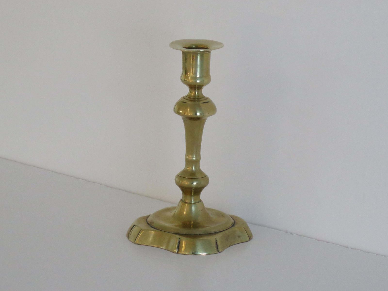 Antique English Candlestick Solid Brass George II, Circa 1735, Heavy photo vintage
