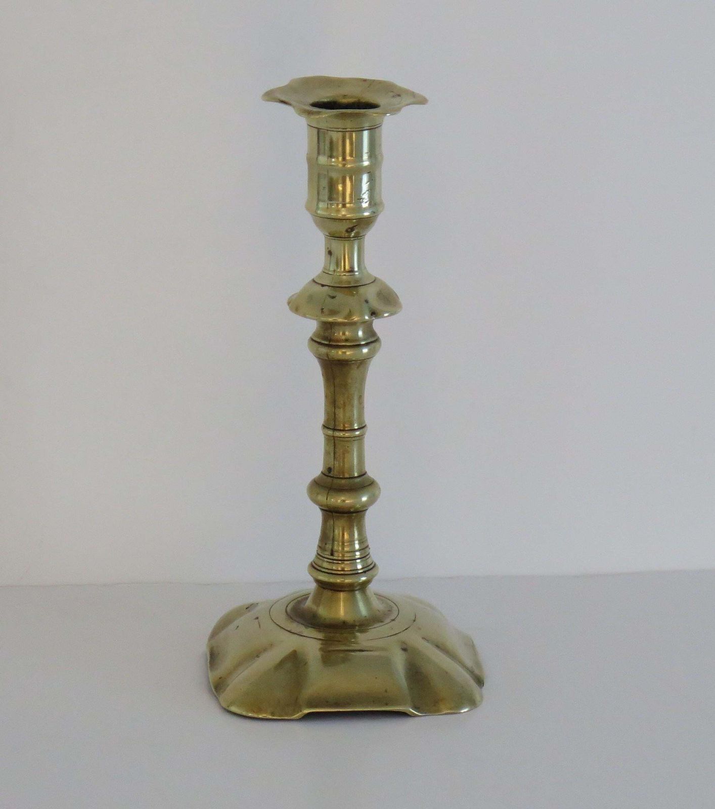 English Georgian Solid Brass Candlestick Seemed, Circa 1770 photo for sale