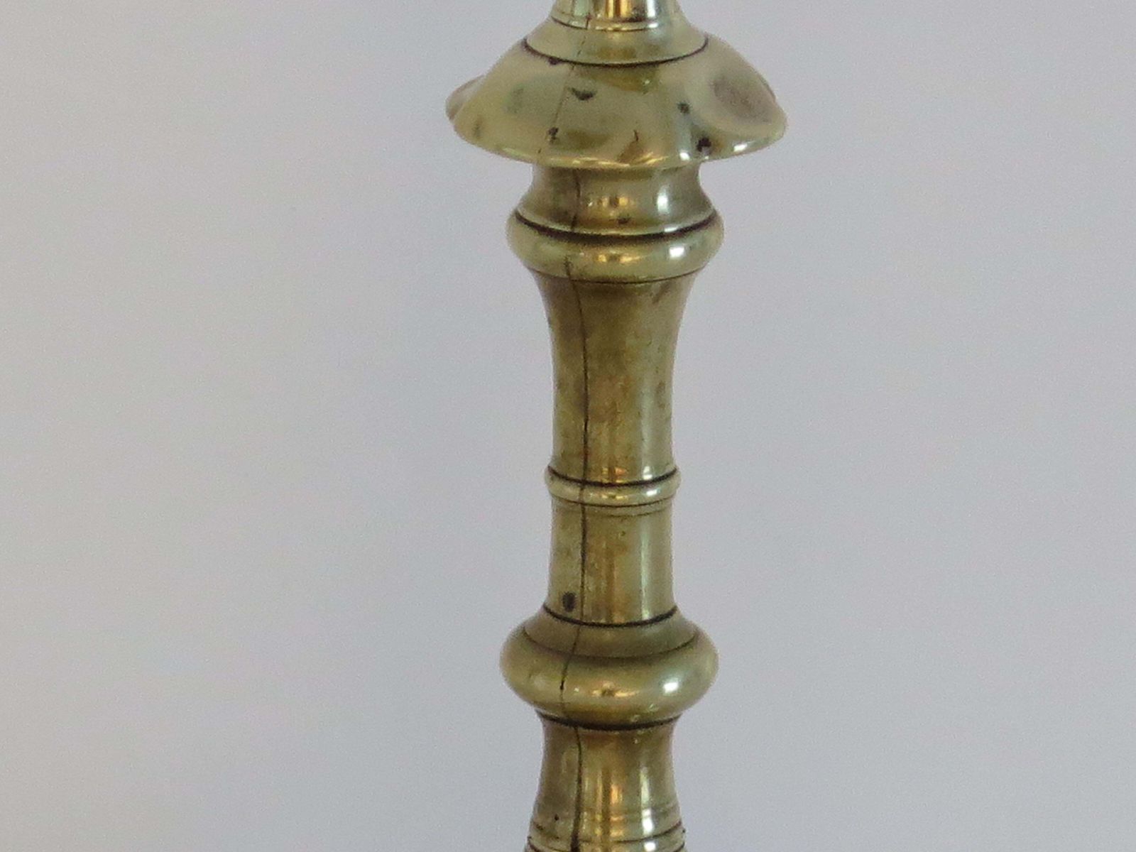 English Georgian Solid Brass Candlestick Seemed, Circa 1770 photo vintage