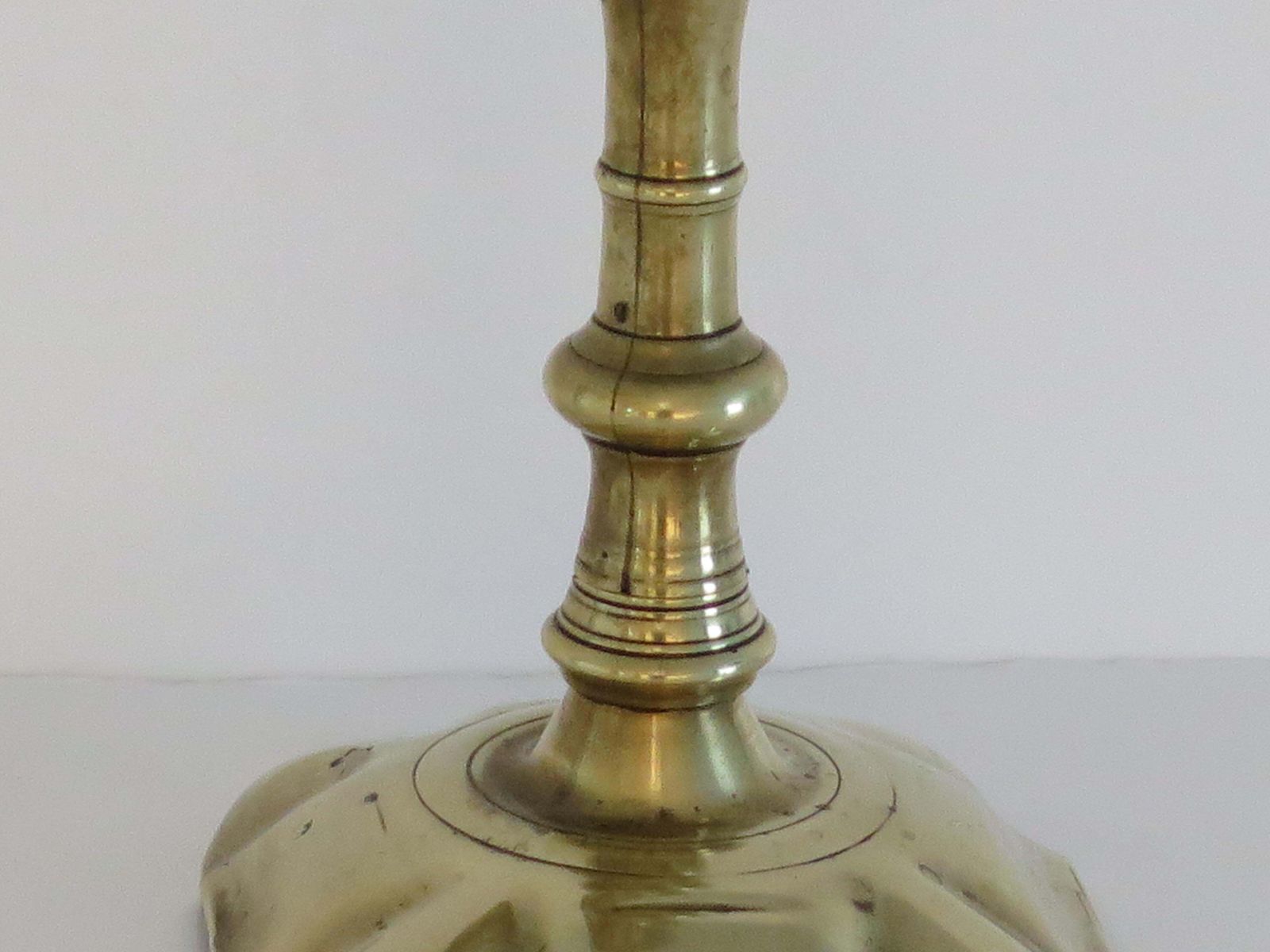 photo for sale English Georgian Solid Brass Candlestick Seemed, Circa 1770