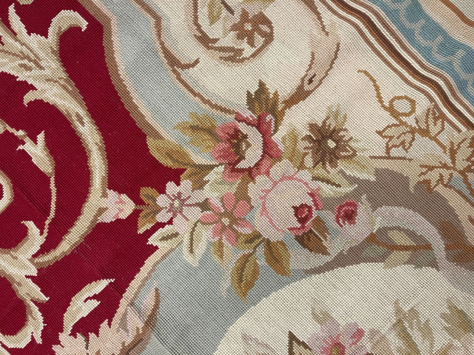 Red Beige Aubusson Rug French Traditional Carpet Handwoven Floral Needlepoint photo vinterior