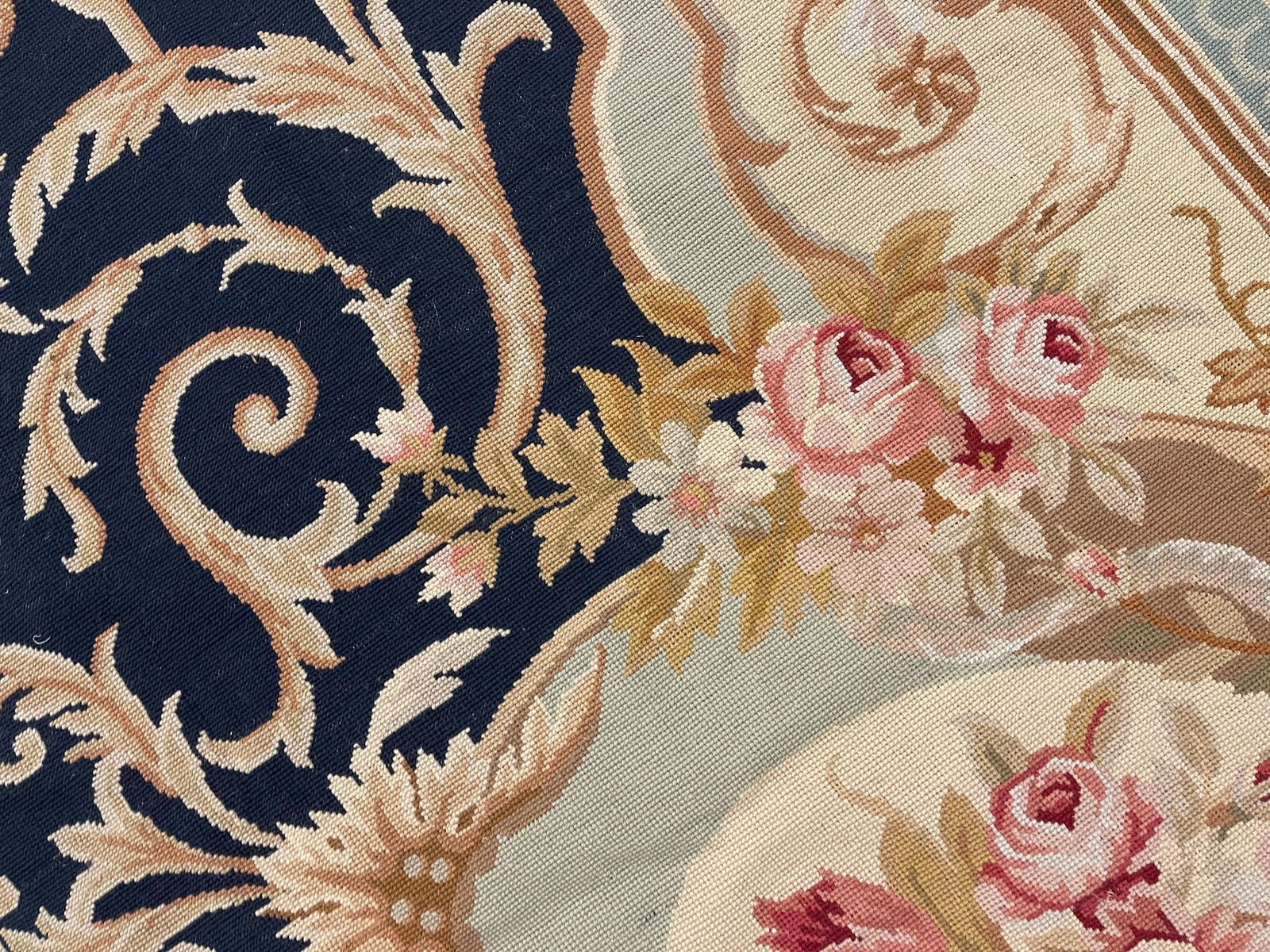 Traditional Aubusson Rug Handwoven Carpet Navy Blue Wool Needlepoint Home Decor photo 4297.0