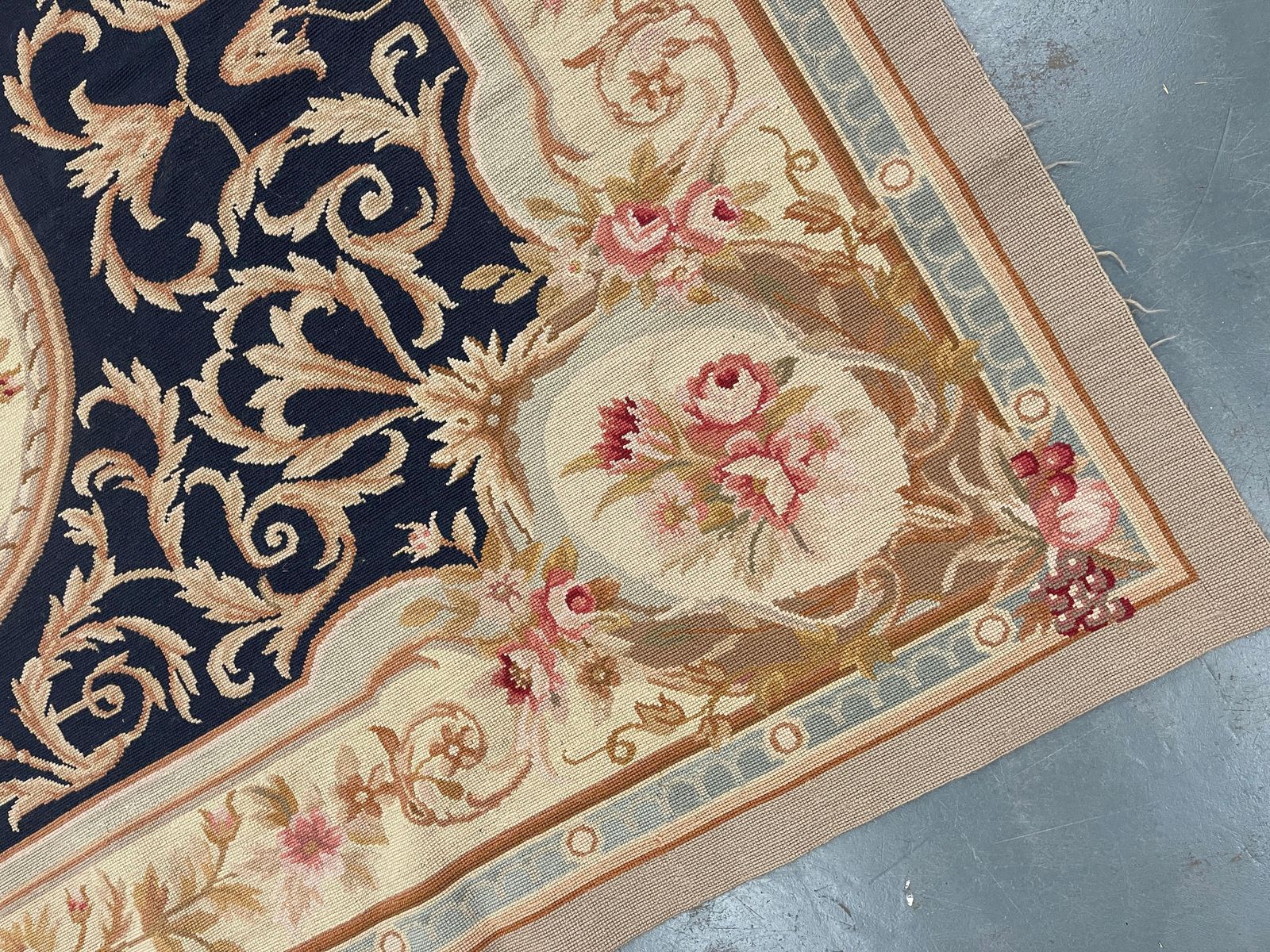 Navy Carpet Aubusson Rug Area Handwoven Wool Needlepoint Home Decor photo Textiles