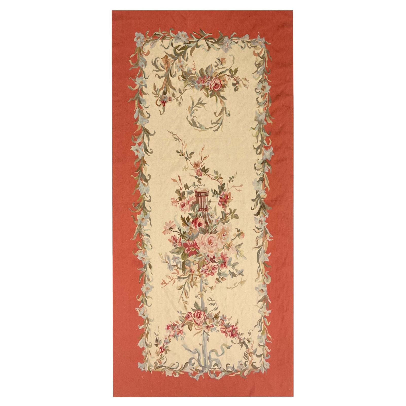 Blush Pink Carpet Aubusson Rug Vase Floral Area Rug Handwoven Home Needlepoint
