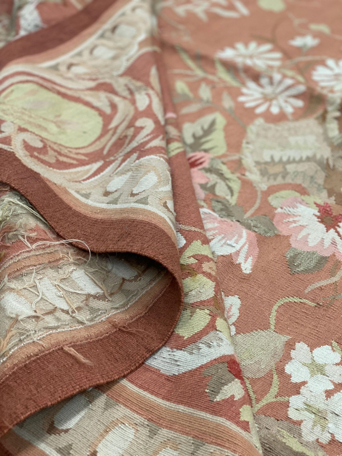 Rust Brown Carpet Aubusson Square Rug Handwoven Wool Needlepoint Livingroom Rug photo furniture