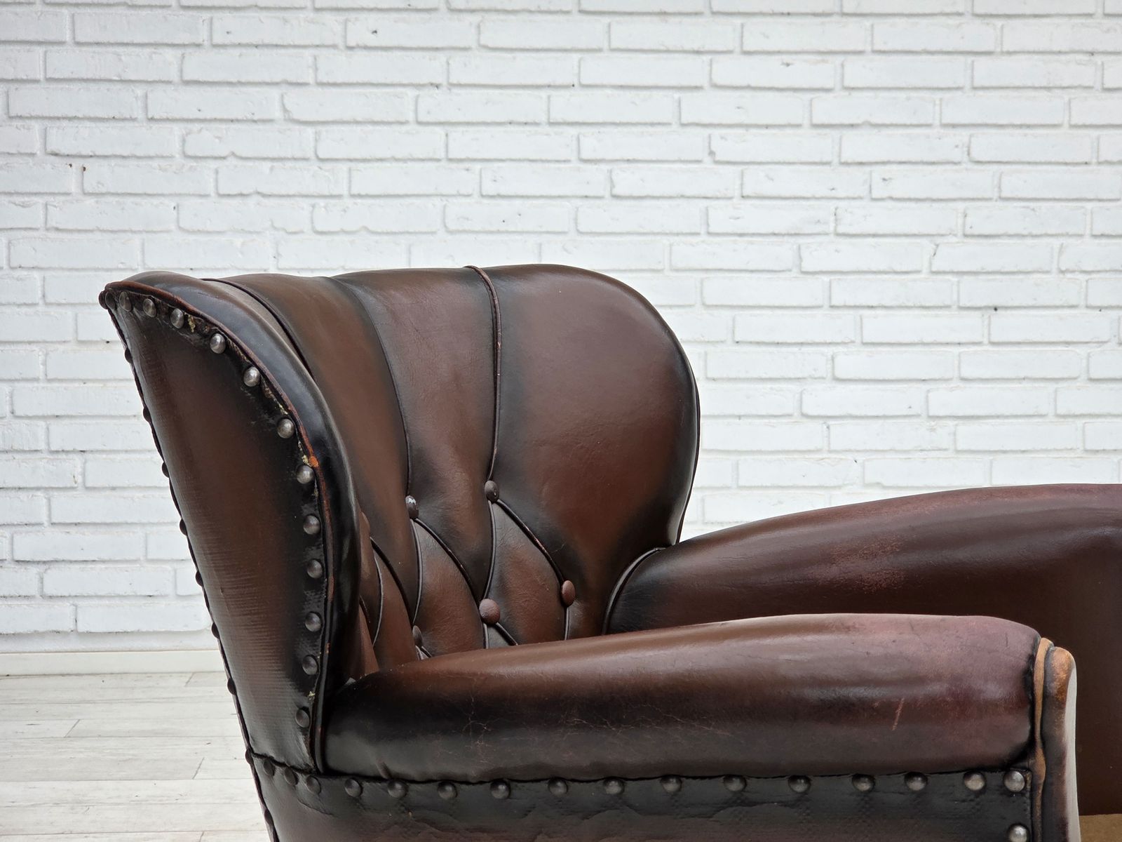 1930s, Danish Armchair, Brown Furniture Leather, Velour. photo for sale
