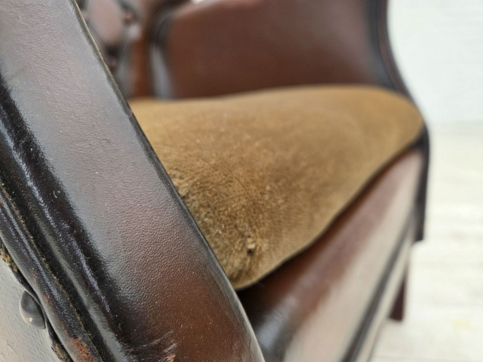 1930s, Danish Armchair, Brown Furniture Leather, Velour. photo buy
