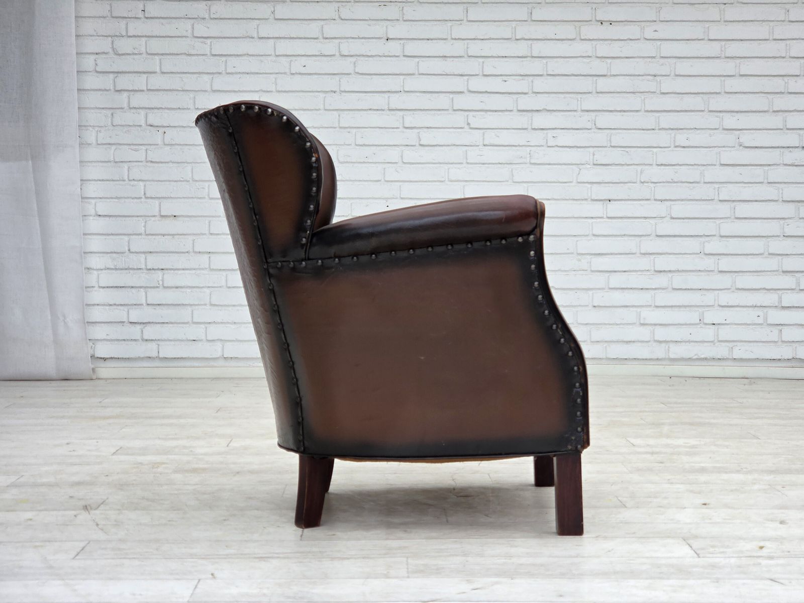 photo for sale 1930s, Danish Armchair, Brown Furniture Leather, Velour.