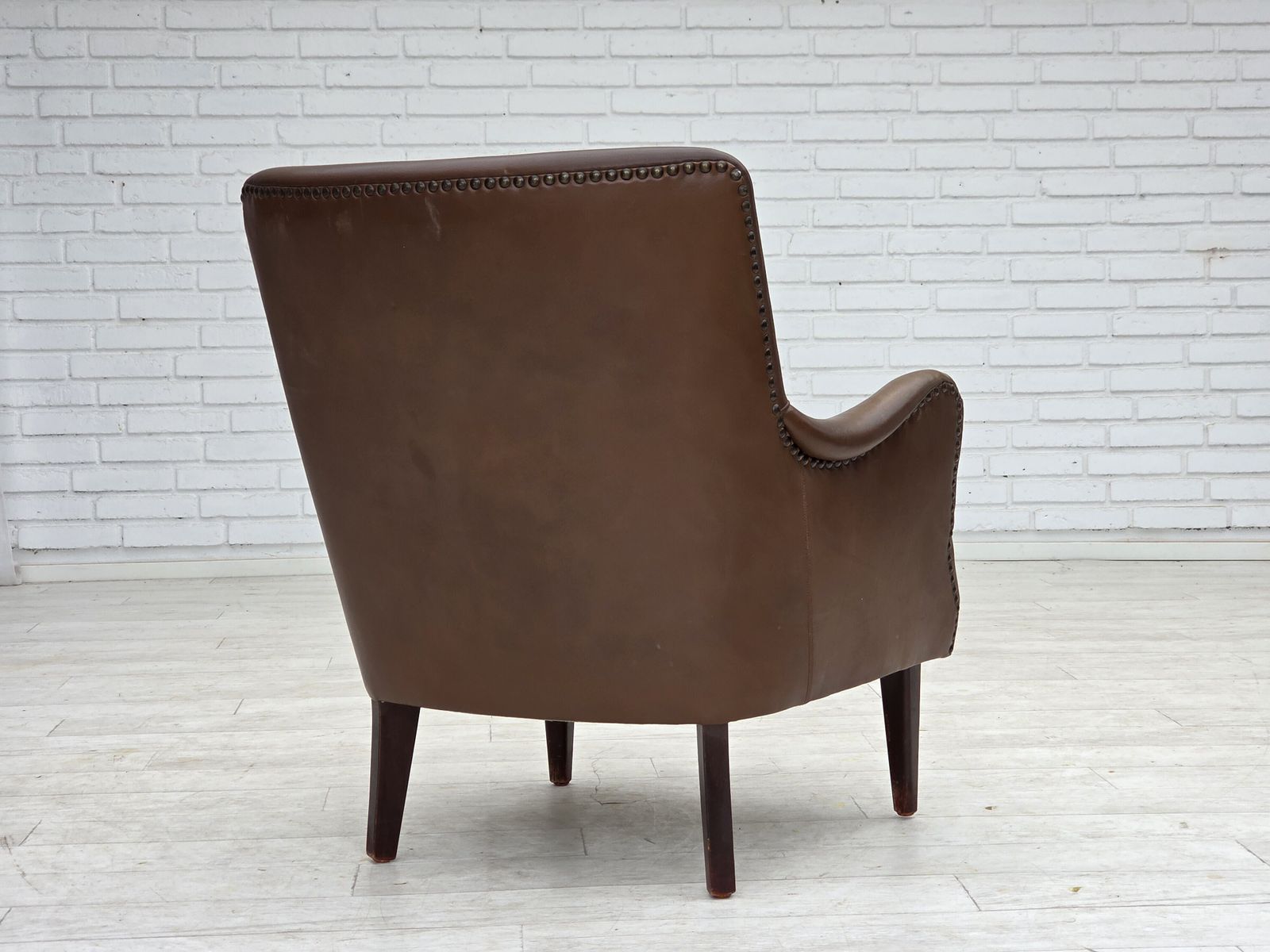 Furniture 1960s, Danish Armchair, Furniture Leather, Ash Wood Legs. photo