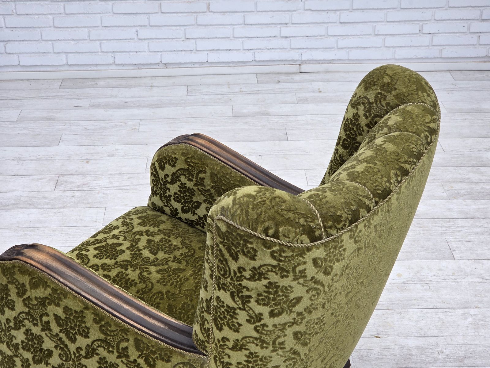 Furniture 1950s, Danish Relax Chair, Furniture Velour, Oak Wood. photo