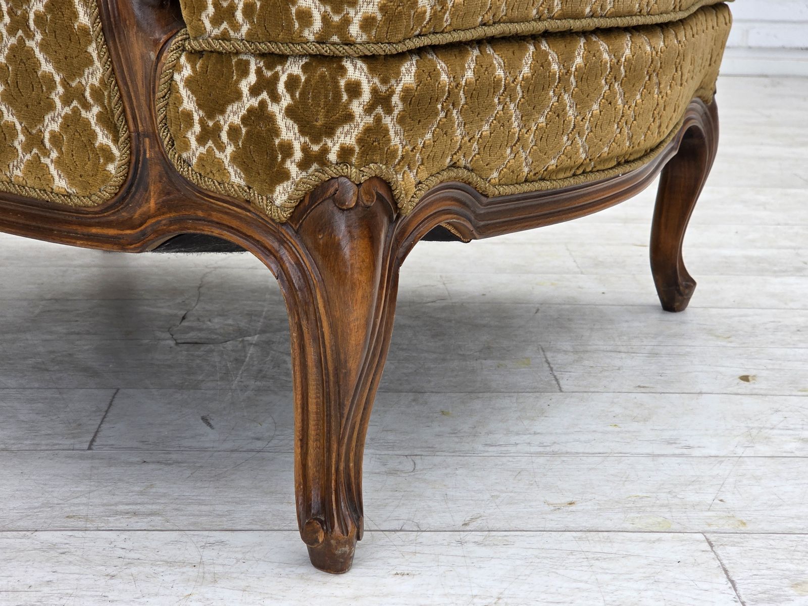 1950s, Danish Relax Chair, Furniture Velour, Carved Ash Wood. photo for sale