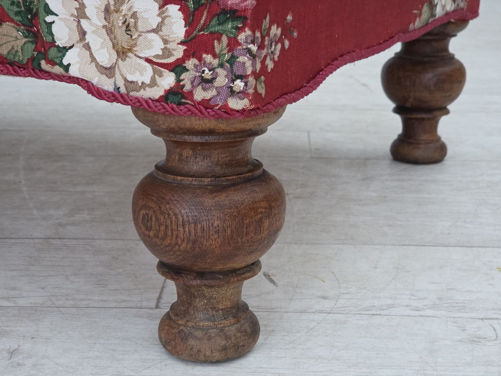 1920 30s, Danish Armchair, Furniture Cotton Fabric, Hand Carved Oak Wood. photo Furniture