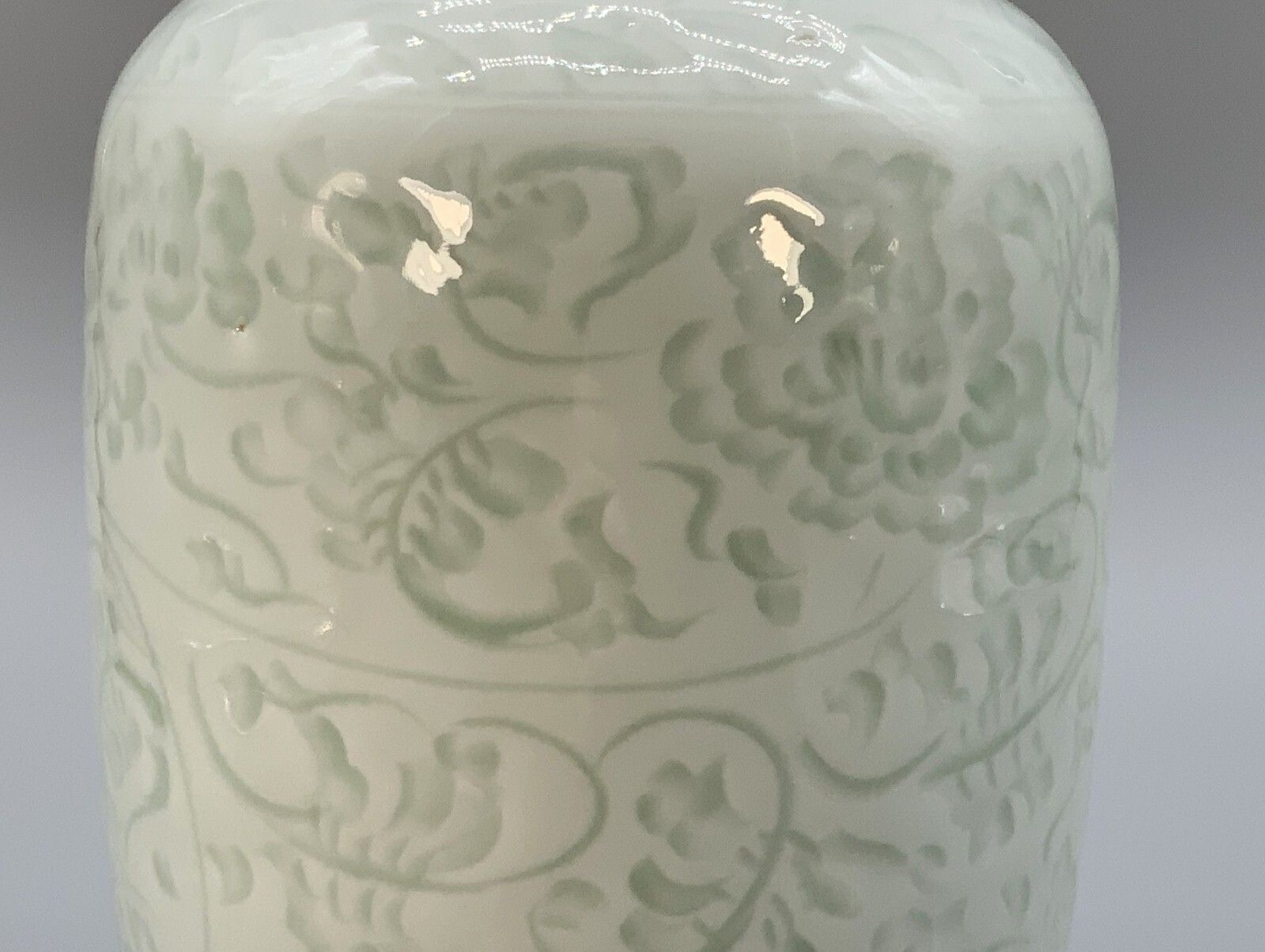 Pair Chinese Meiping Vases Carved Celadon Pale Green Qianlong Mark 20th Century photo buy